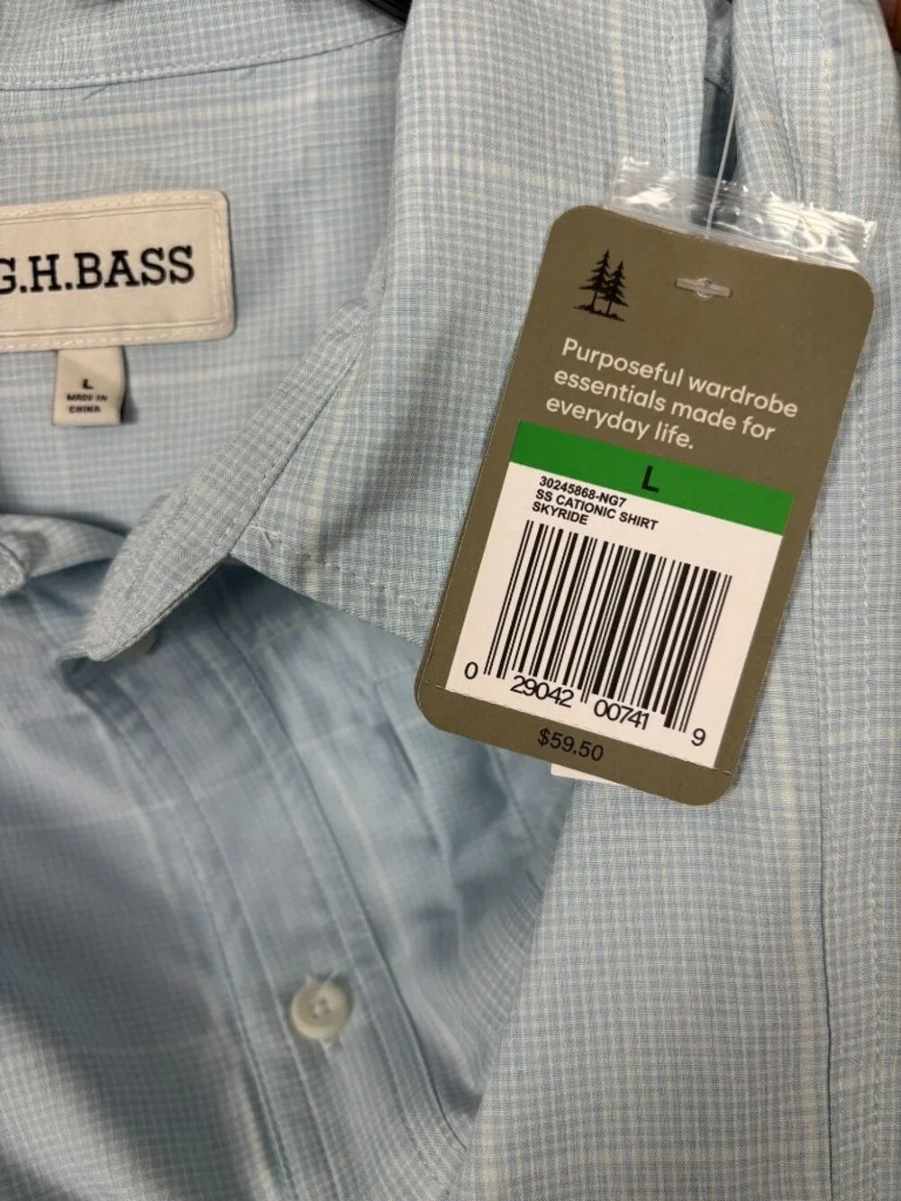 G.H. Bass Mens Light Blue Short-Sleeve Plaid Button-Up Shirt Size L New With Tag - Picture 5 of 8
